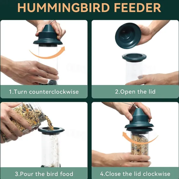Bird Feeders for Outdoors Hanging Squirrel Proof Bird Feeders for Outdoors Large Tube Bird Feeder with 4 Feeding Ports Bird Seed Feeder with Hook and Food Tray Attract Multiple Birds