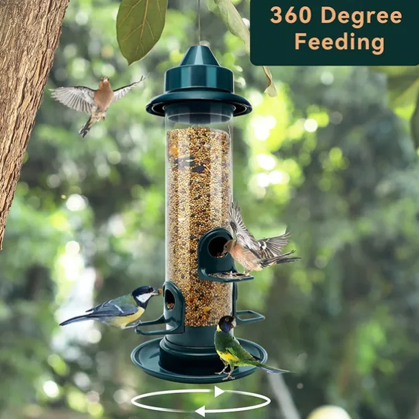 Bird Feeders for Outdoors Hanging Squirrel Proof Bird Feeders for Outdoors Large Tube Bird Feeder with 4 Feeding Ports Bird Seed Feeder with Hook and Food Tray Attract Multiple Birds
