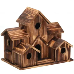 Bird House for Outside, 6 Holes Handmade Wooden Bird House, Retro Villa Style Large Bird House for Outside Birds, Backyard Patio Decorations