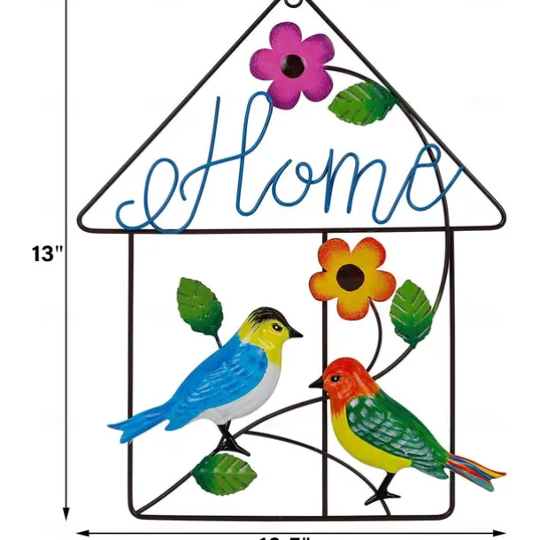 Bird Metal Wall Decor Welcome Sign, 13" Bird Flower Wall Art Front Door Outdoor Decorations, Hanging for Home Garden Yard Fence Backyard Spring Decor
