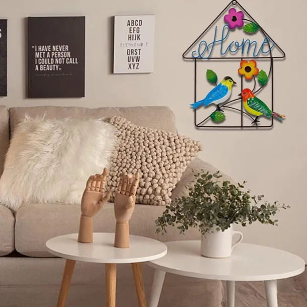 Bird Metal Wall Decor Welcome Sign, 13" Bird Flower Wall Art Front Door Outdoor Decorations, Hanging for Home Garden Yard Fence Backyard Spring Decor