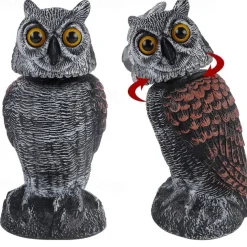 Bird Scarecrow Fake Owl Decoy Sculpture Rotating Head Plastic Owl Bird Deterrents Nature Enemy Horned Pest Repellent for Outdoor Garden Yard