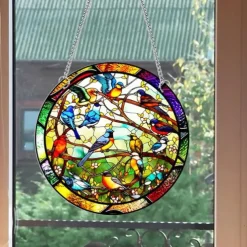Birds Acrylic Window Hanging, Birds Stained Window Panel Hangings Suncatcher Window Hanging Panel Indoor Outdoor Home Garden Ornaments