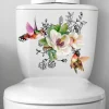 Birds Flowers Toilet Seat Lid Stickers Self-Adhesive Bathroom Wall Sticker Floral Birds Butterfly Toilet Seat Decals DIY Removable Waterproof Toilet Sticker for Bathroom Cistern Decor