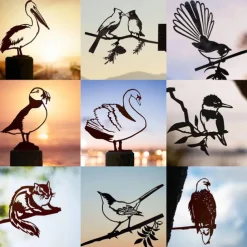 Birds Metal Garden Art Decor, Funny Metal Wall Sculptures Weatherproof Wrought Iron Art Sign Outdoor Garden Farmhouse Decor Wall Decor