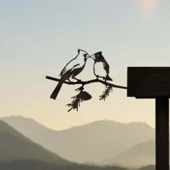 Birds Metal Garden Art Decor, Funny Metal Wall Sculptures Weatherproof Wrought Iron Art Sign Outdoor Garden Farmhouse Decor Wall Decor