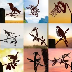 Birds Metal Garden Art Decor, Funny Metal Wall Sculptures Weatherproof Wrought Iron Art Sign Outdoor Garden Farmhouse Decor Wall Decor