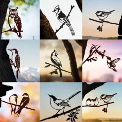 Birds Metal Garden Art Decor, Funny Metal Wall Sculptures Weatherproof Wrought Iron Art Sign Outdoor Garden Farmhouse Decor Wall Decor