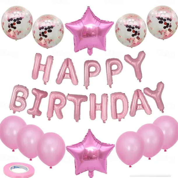 Birthday Party Balloon Set - Star Balloons Glitter balloon Happy Birthday Balloons Banner - Multiple Colors Available