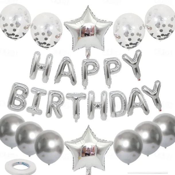 Birthday Party Balloon Set - Star Balloons Glitter balloon Happy Birthday Balloons Banner - Multiple Colors Available