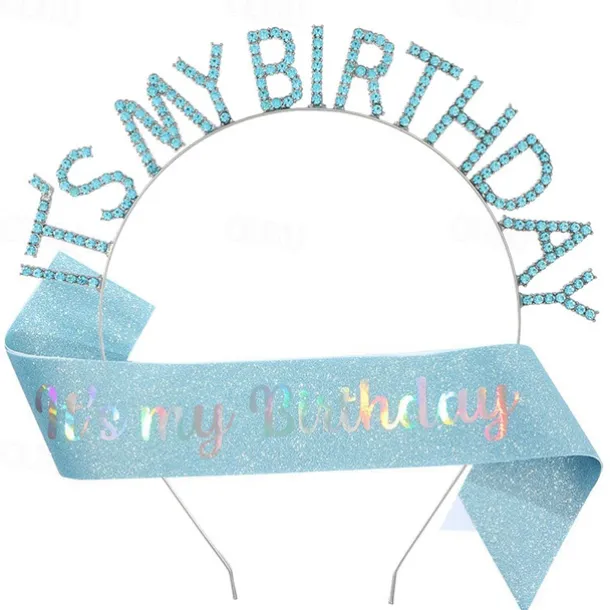 Birthday Party Colorful Decorations 2-Piece Set for Girls and Women Headband and Sash Available in Different Style