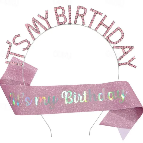 Birthday Party Colorful Decorations 2-Piece Set for Girls and Women Headband and Sash Available in Different Style