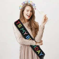 Birthday Party Colorful Decorations 2-Piece Set for Girls and Women Headband and Sash Available in Different Style