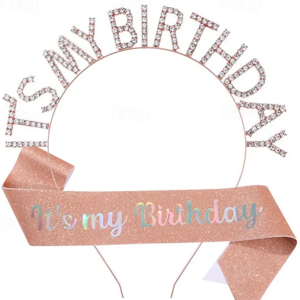 Birthday Party Colorful Decorations 2-Piece Set for Girls and Women Headband and Sash Available in Different Style