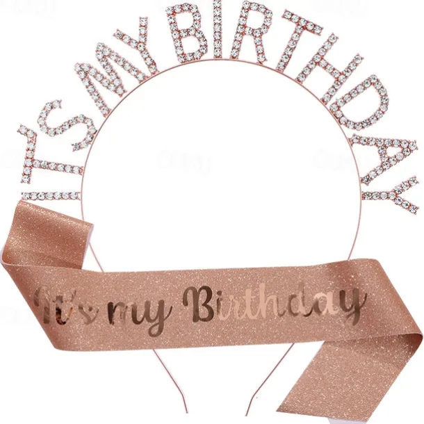 Birthday Party Colorful Decorations 2-Piece Set for Girls and Women Headband and Sash Available in Different Style