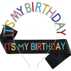 Birthday Party Colorful Decorations 2-Piece Set for Girls and Women Headband and Sash Available in Different Style