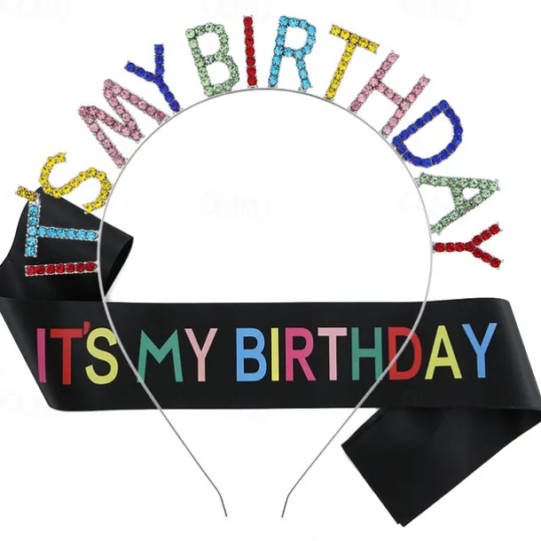 Birthday Party Colorful Decorations 2-Piece Set for Girls and Women Headband and Sash Available in Different Style