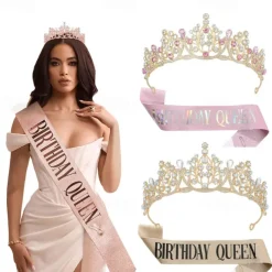 Birthday Party Crown and Sash 2-Piece Set - Multicolor 'Birthday Queen' Combination Pack