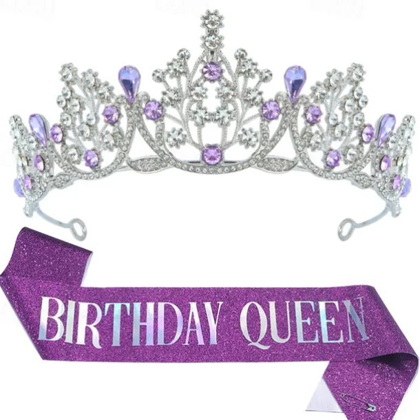 Birthday Party Crown and Sash 2-Piece Set - Multicolor 'Birthday Queen' Combination Pack