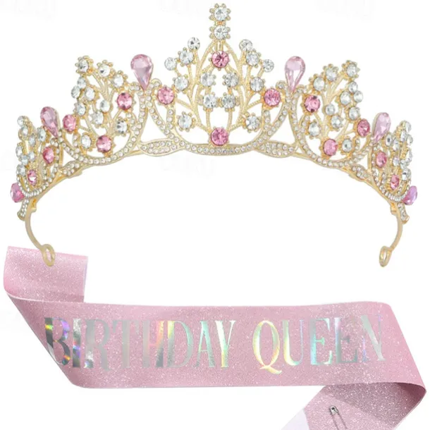 Birthday Party Crown and Sash 2-Piece Set - Multicolor 'Birthday Queen' Combination Pack