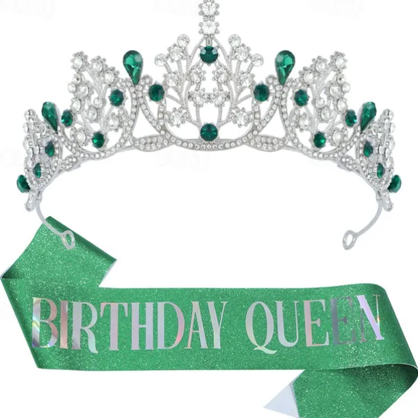 Birthday Party Crown and Sash 2-Piece Set - Multicolor 'Birthday Queen' Combination Pack