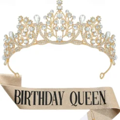 Birthday Party Crown and Sash 2-Piece Set - Multicolor 'Birthday Queen' Combination Pack