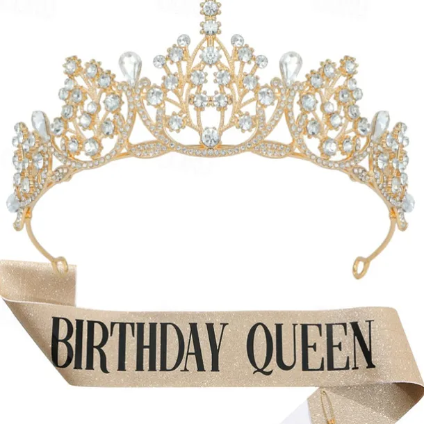 Birthday Party Crown and Sash 2-Piece Set - Multicolor 'Birthday Queen' Combination Pack
