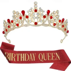 Birthday Party Crown and Sash 2-Piece Set - Multicolor 'Birthday Queen' Combination Pack