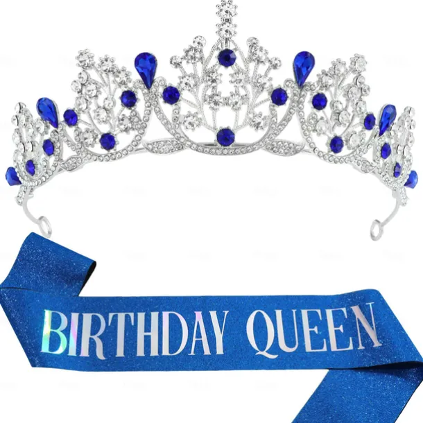 Birthday Party Crown and Sash 2-Piece Set - Multicolor 'Birthday Queen' Combination Pack