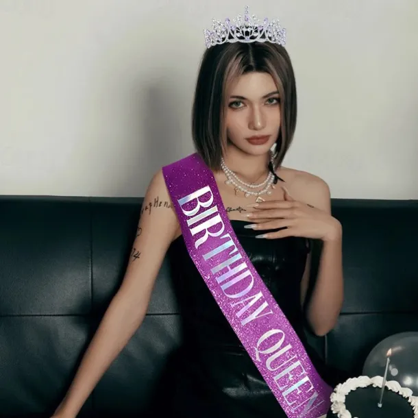 Birthday Party Crown and Sash 2-Piece Set - Multicolor 'Birthday Queen' Combination Pack