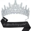 Birthday Party Elegant Birthday Girl 2-Piece Set Rhinestone-Embedded Crown and Sash for Ball and Party