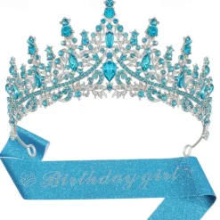 Birthday Party Elegant Birthday Girl 2-Piece Set Rhinestone-Embedded Crown and Sash for Ball and Party