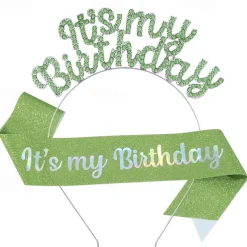 Birthday Party Fashionable Birthday Decorations 2-Piece Set for Girls and Women Headband and Sash with 'It's My Birthday' Available in Multiple Color Combo