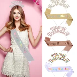 Birthday Party Fashionable Birthday Decorations 2-Piece Set for Girls and Women Headband and Sash with 'It's My Birthday' Available in Multiple Color Combo