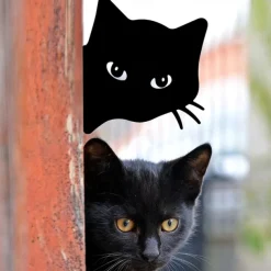 Black Acrylic Peeping Cat Garden Wooden Stake Decoration Cat Head Silhouette Waterproof Outdoor Card Insertion Suitable for Halloween Courtyard Decoration Fence Decoration Available All Seasons 1PC