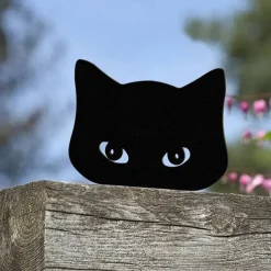 Black Acrylic Peeping Cat Garden Wooden Stake Decoration Cat Head Silhouette Waterproof Outdoor Card Insertion Suitable for Halloween Courtyard Decoration Fence Decoration Available All Seasons 1PC