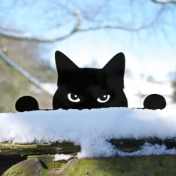 Black Acrylic Peeping Cat Garden Wooden Stake Decoration Cat Head Silhouette Waterproof Outdoor Card Insertion Suitable for Halloween Courtyard Decoration Fence Decoration Available All Seasons 1PC