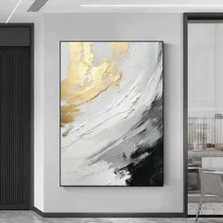 Black and White gold Texture oil painting handmade Wall Art Gold Abstract Painting on Canvas hand painted Minimalist abstract Painting Wall Decor Contemporary Abstract Wall Art painting