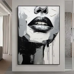 Black and White Textured lady Painting hand painted Sleeping Beauty oil painting Wall Art Abstract Face PaintingPalette Knife girl women face painting Wall Art picture for Living Room Wall Decor Art
