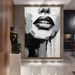 Black and White Textured lady Painting hand painted Sleeping Beauty oil painting Wall Art Abstract Face PaintingPalette Knife girl women face painting Wall Art picture for Living Room Wall Decor Art