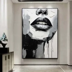 Black and White Textured lady Painting hand painted Sleeping Beauty oil painting Wall Art Abstract Face PaintingPalette Knife girl women face painting Wall Art picture for Living Room Wall Decor Art