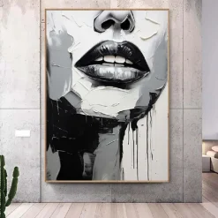 Black and White Textured lady Painting hand painted Sleeping Beauty oil painting Wall Art Abstract Face PaintingPalette Knife girl women face painting Wall Art picture for Living Room Wall Decor Art