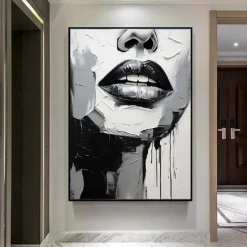 Black and White Textured lady Painting hand painted Sleeping Beauty oil painting Wall Art Abstract Face PaintingPalette Knife girl women face painting Wall Art picture for Living Room Wall Decor Art