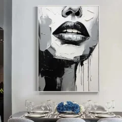 Black and White Textured lady Painting hand painted Sleeping Beauty oil painting Wall Art Abstract Face PaintingPalette Knife girl women face painting Wall Art picture for Living Room Wall Decor Art