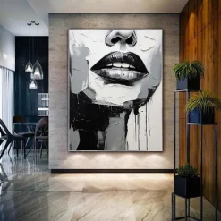 Black and White Textured lady Painting hand painted Sleeping Beauty oil painting Wall Art Abstract Face PaintingPalette Knife girl women face painting Wall Art picture for Living Room Wall Decor Art