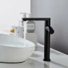 Black Basin Sink Mixer Faucet Brass, Tall Bathroom Taps Single Handle One Hole with Hot and Cold Hose Vessel Water Tap Deck Mounted