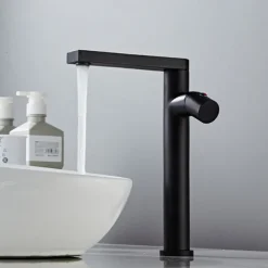 Black Basin Sink Mixer Faucet Brass, Tall Bathroom Taps Single Handle One Hole with Hot and Cold Hose Vessel Water Tap Deck Mounted