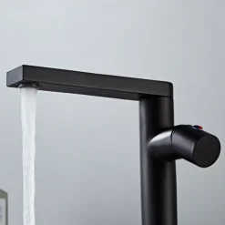 Black Basin Sink Mixer Faucet Brass, Tall Bathroom Taps Single Handle One Hole with Hot and Cold Hose Vessel Water Tap Deck Mounted