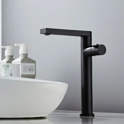Black Basin Sink Mixer Faucet Brass, Tall Bathroom Taps Single Handle One Hole with Hot and Cold Hose Vessel Water Tap Deck Mounted