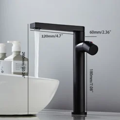 Black Basin Sink Mixer Faucet Brass, Tall Bathroom Taps Single Handle One Hole with Hot and Cold Hose Vessel Water Tap Deck Mounted